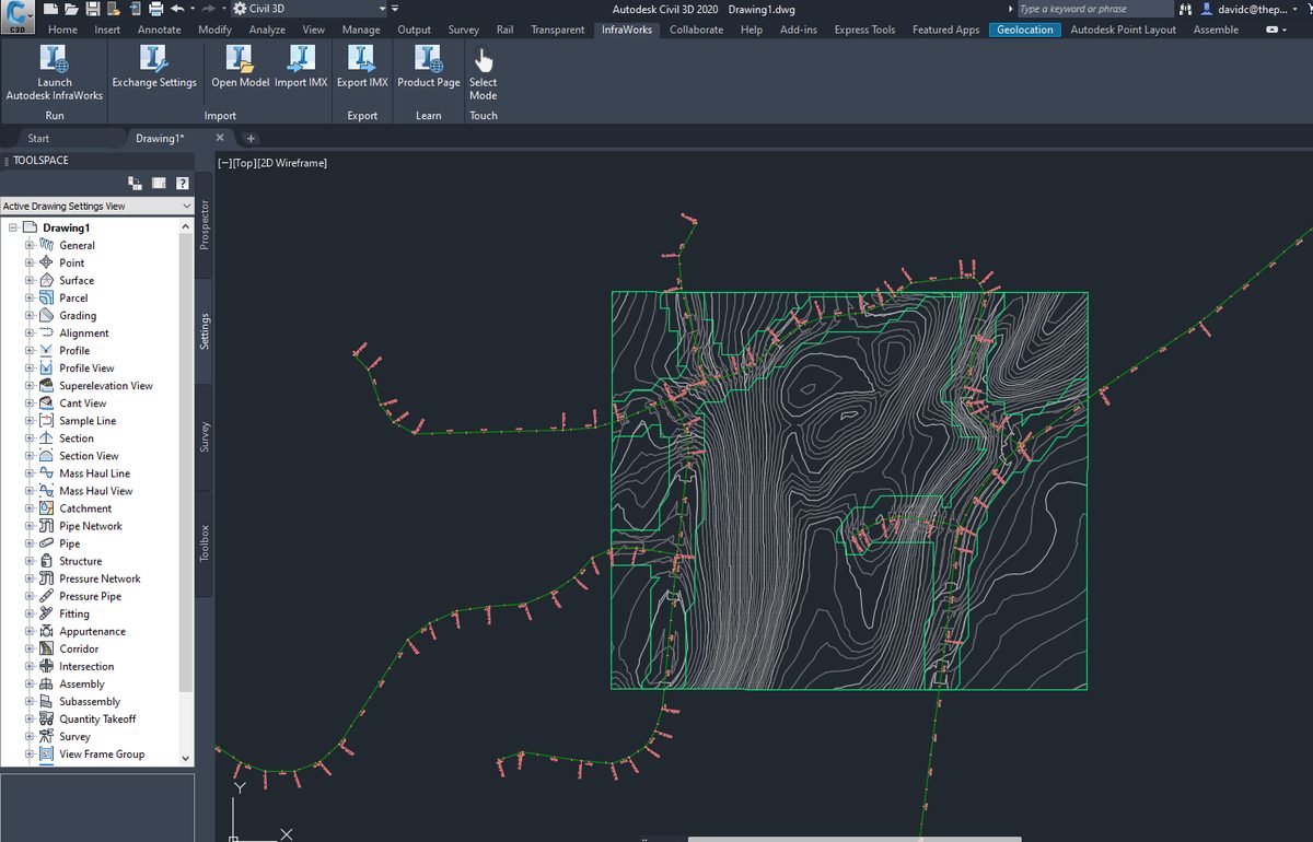 Civil 3D surface and corridor model